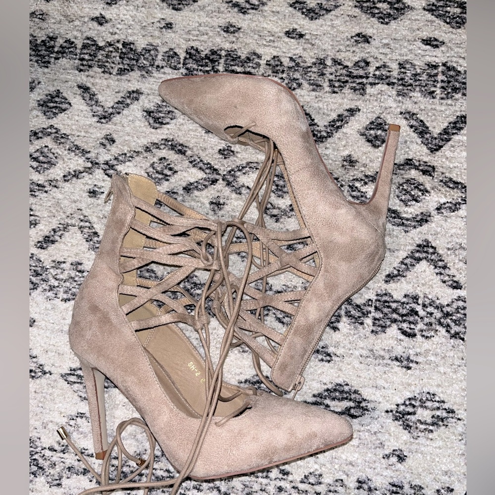 Strap beige heels